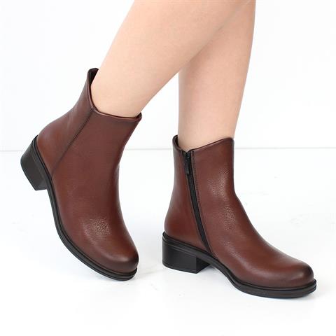 Kadın Taba Fermuarlı Deri Bot