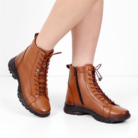 Kadın Taba Fermuarlı Deri Bot