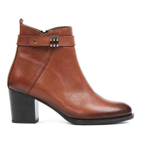 Kadın Taba Fermuarlı Deri Bot