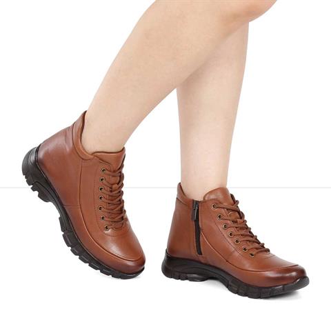 Kadın Taba Fermuarlı Deri Bot