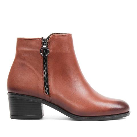 Kadın Taba Fermuarlı Deri Bot
