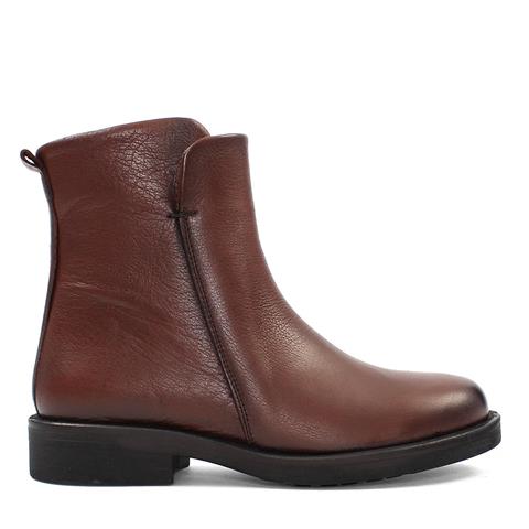 Kadın Taba Fermuarlı Kalın Topuklu Deri Bot