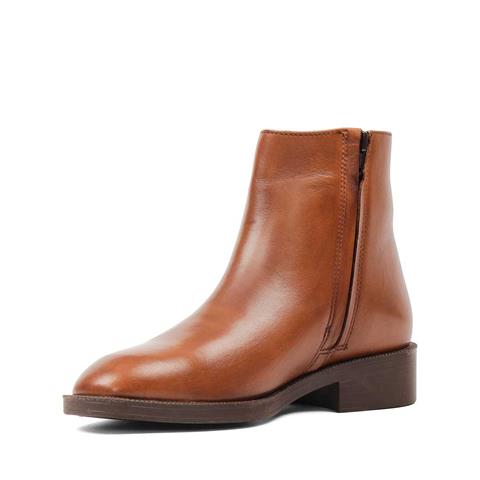 Kadın Taba Fermuarlı Kalın Topuklu Deri Bot