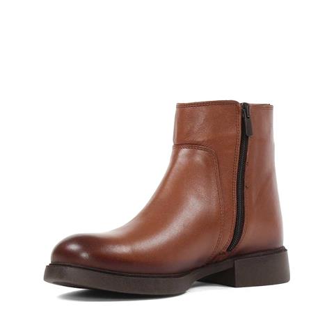 Kadın Taba Fermuarlı Kalın Topuklu Deri Bot