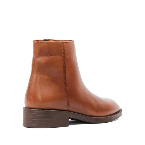 Kadın Taba Fermuarlı Kalın Topuklu Deri Bot