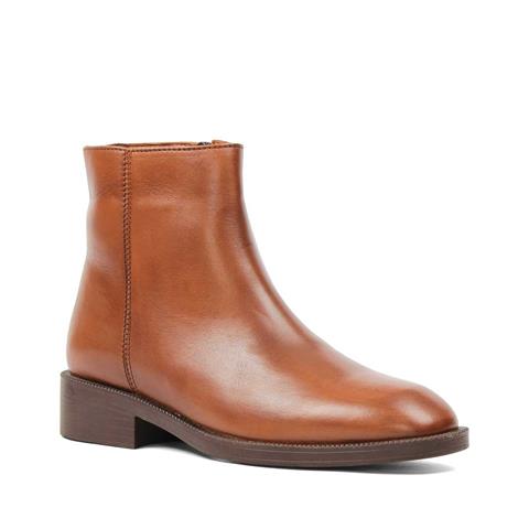 Kadın Taba Fermuarlı Kalın Topuklu Deri Bot