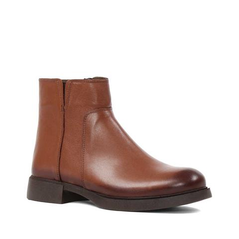 Kadın Taba Fermuarlı Kalın Topuklu Deri Bot