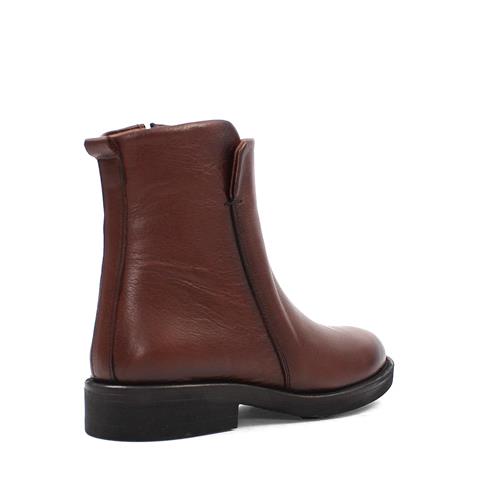 Kadın Taba Fermuarlı Kalın Topuklu Deri Bot