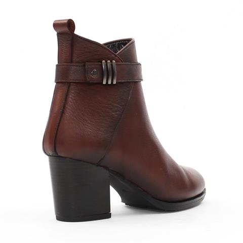 Kadın Taba Fermuarlı Kalın Topuklu Deri Bot