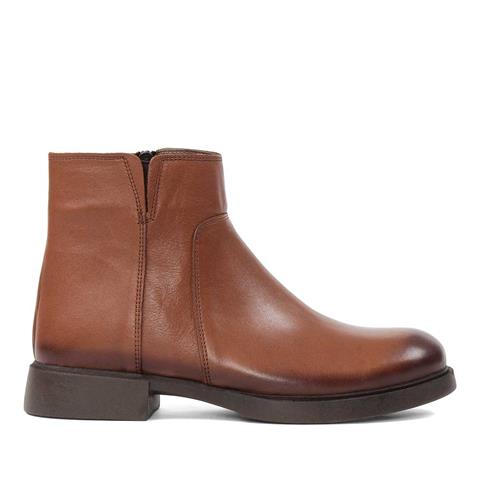 Kadın Taba Fermuarlı Kalın Topuklu Deri Bot