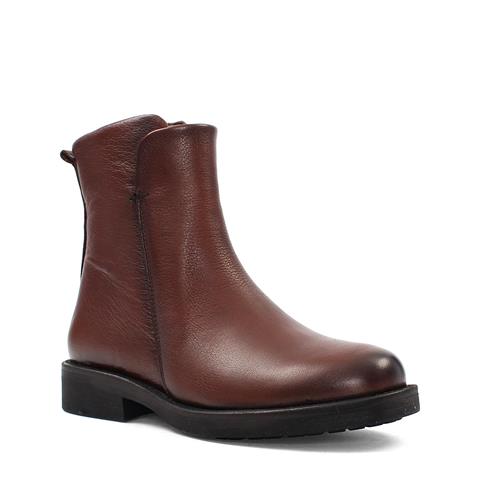 Kadın Taba Fermuarlı Kalın Topuklu Deri Bot