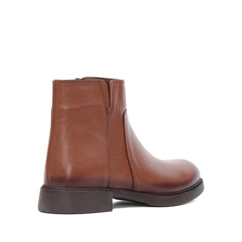 Kadın Taba Fermuarlı Kalın Topuklu Deri Bot