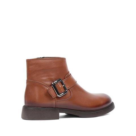 Kadın Taba Fermuarlı Toka Detaylı Deri Bot