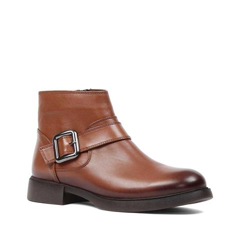 Kadın Taba Fermuarlı Toka Detaylı Deri Bot