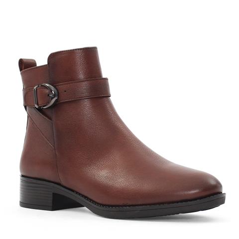 Kadın Taba Fermuarlı Toka Detaylı Deri Bot