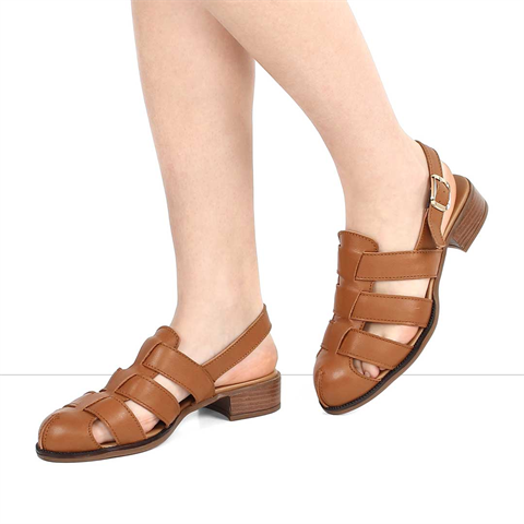 Kadın Taba Gladyatör Deri Sandalet