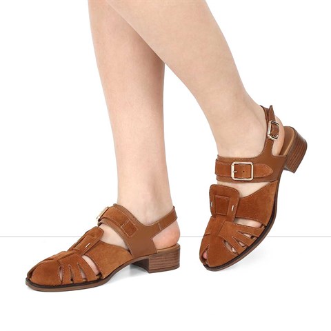 Kadın Taba Gladyatör Süet Deri Sandalet