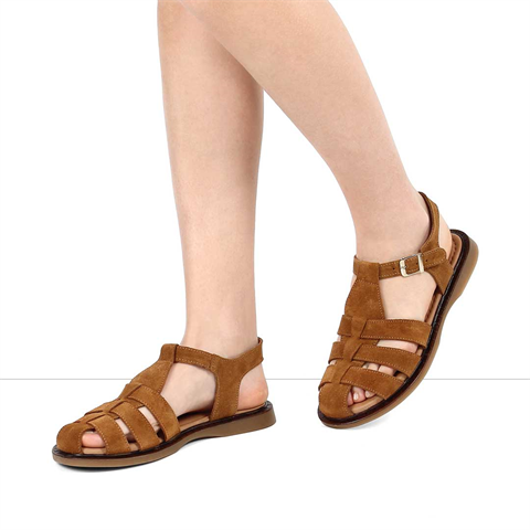 Kadın Taba Gladyatör Süet Deri Sandalet