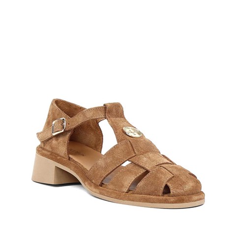 Kadın Taba Gladyatör Süet Deri Sandalet