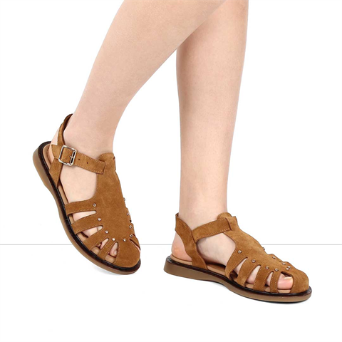 Kadın Taba Gladyatör Süet Deri Sandalet