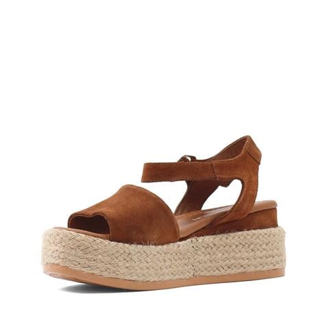 Kadın Taba Hasır Tabanlı Süet Deri Sandalet