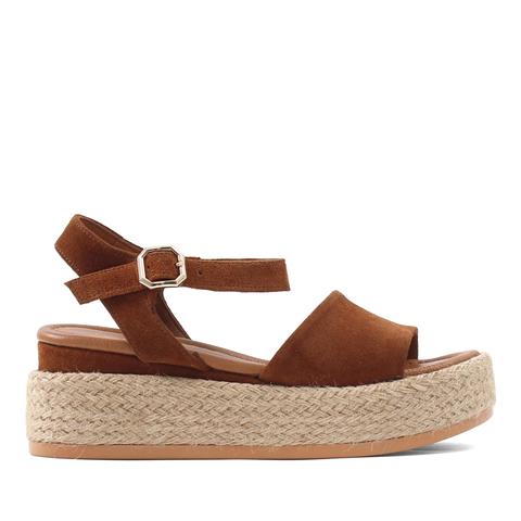 Kadın Taba Hasır Tabanlı Süet Deri Sandalet