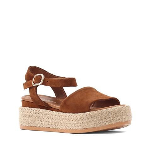 Kadın Taba Hasır Tabanlı Süet Deri Sandalet