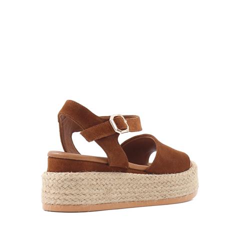 Kadın Taba Hasır Tabanlı Süet Deri Sandalet