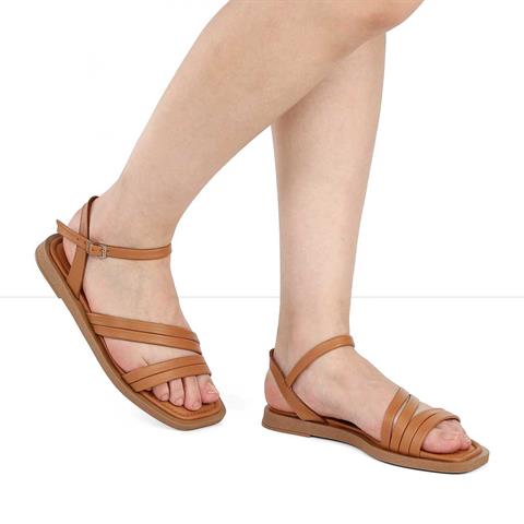 Kadın Taba İnce Bantlı Deri Sandalet