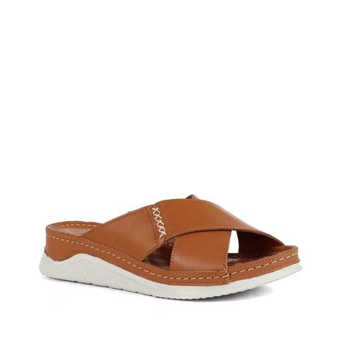 Kadın Taba Kalın Bantlı Deri Terlik