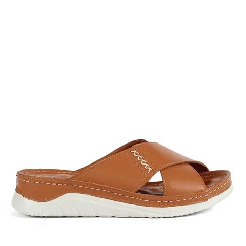 Kadın Taba Kalın Bantlı Deri Terlik