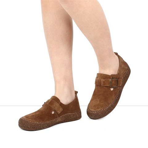 Kadın Taba Kalın Tabanlı Süet Deri Ayakkabı