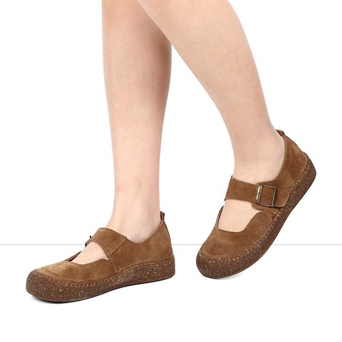 Kadın Taba Kalın Tabanlı Süet Deri Ayakkabı