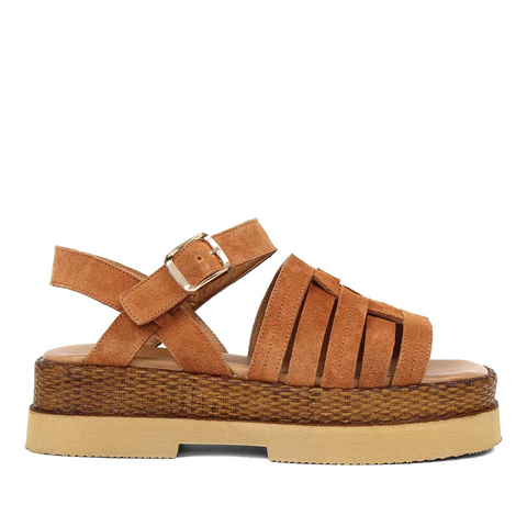 Kadın Taba Kalın Tabanlı Süet Deri Sandalet