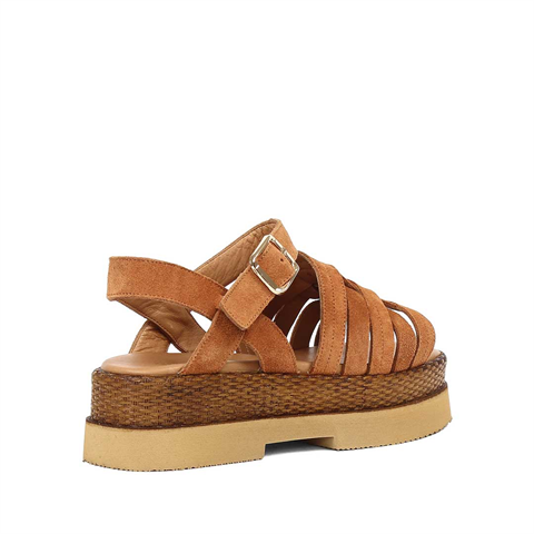 Kadın Taba Kalın Tabanlı Süet Deri Sandalet