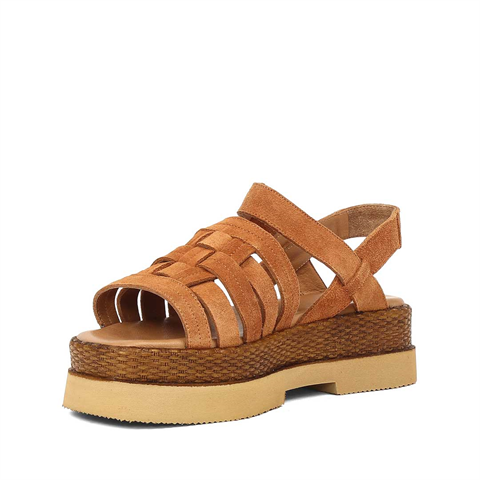 Kadın Taba Kalın Tabanlı Süet Deri Sandalet