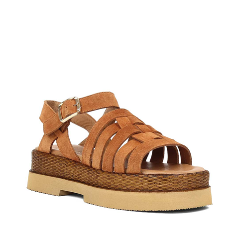 Kadın Taba Kalın Tabanlı Süet Deri Sandalet