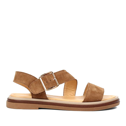 Kadın Taba Kalın Tokalı Süet Deri Sandalet