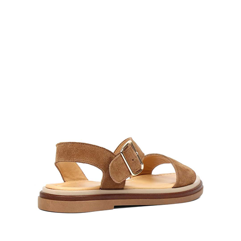 Kadın Taba Kalın Tokalı Süet Deri Sandalet