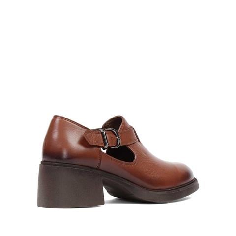 Kadın Taba Kalın Topuklu Deri Klasik Ayakkabı