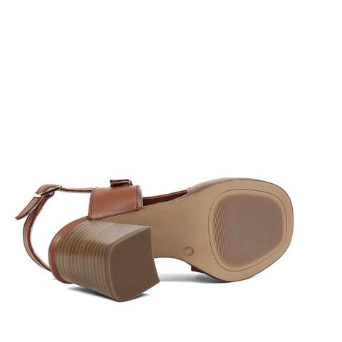 Kadın Taba Kalın Topuklu Deri Sandalet