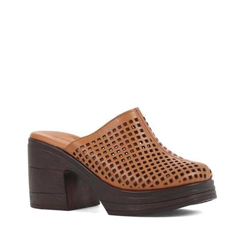 Kadın Taba Kalın Topuklu Deri Terlik