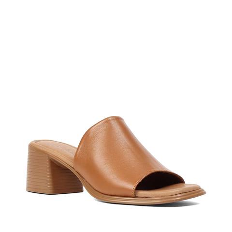 Kadın Taba Kalın Topuklu Deri Terlik