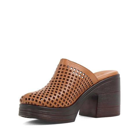 Kadın Taba Kalın Topuklu Deri Terlik