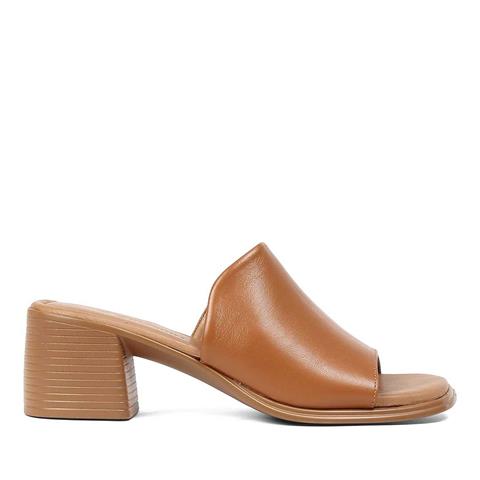 Kadın Taba Kalın Topuklu Deri Terlik