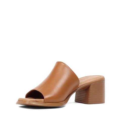 Kadın Taba Kalın Topuklu Deri Terlik