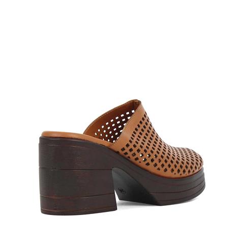 Kadın Taba Kalın Topuklu Deri Terlik