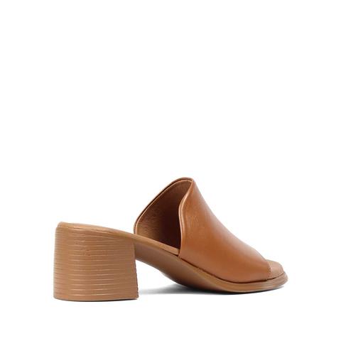 Kadın Taba Kalın Topuklu Deri Terlik