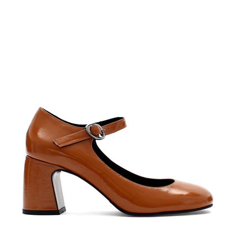 Kadın Taba Kalın Topuklu Rugan Deri Klasik Ayakkabı