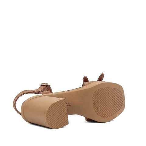 Kadın Taba Kalın Topuklu Süet Deri Sandalet